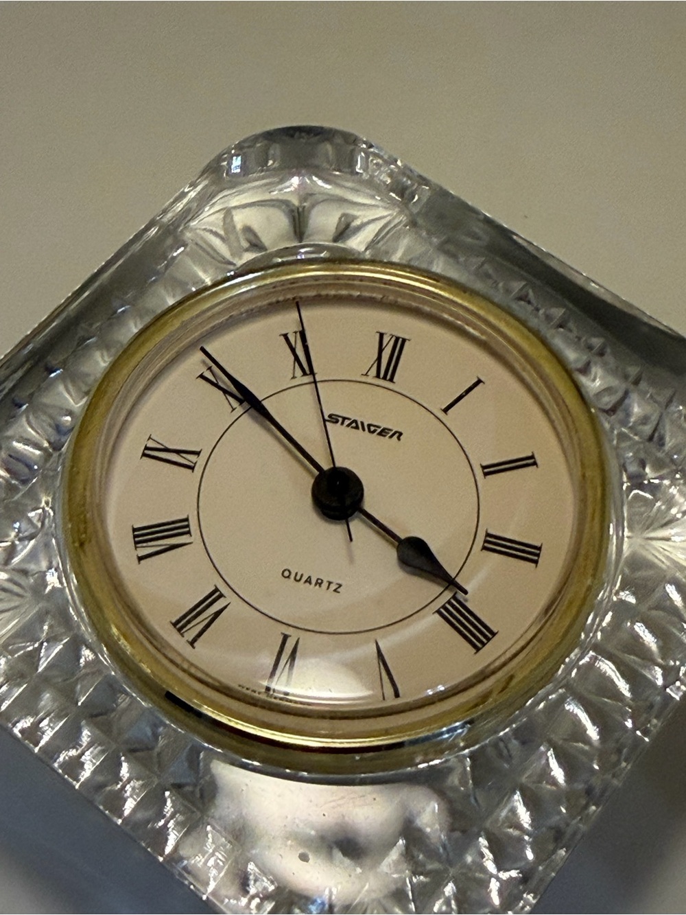 Clear Crystal Table Clock with Gold Accent